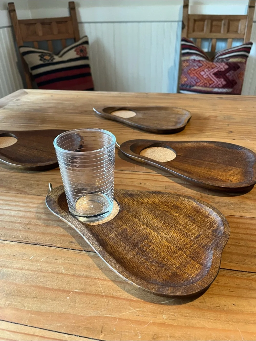 Vintage MCM Wood Pear Shaped Coaster Snack Tray Set of 4